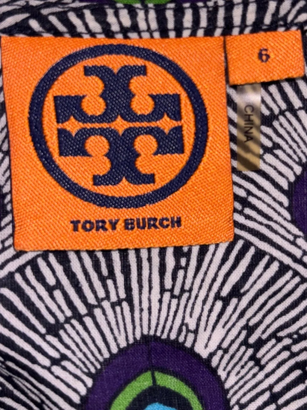 Tory Burch Evelina Peacock Print Cotton Peasant Blouse Size 6
